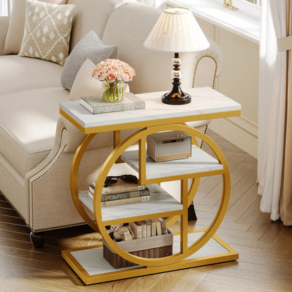 MonoWood End Table for Living Room, 4-Tier Narrow Side Table with Storage Shelves, Industrial Bedside Table for Bedroom