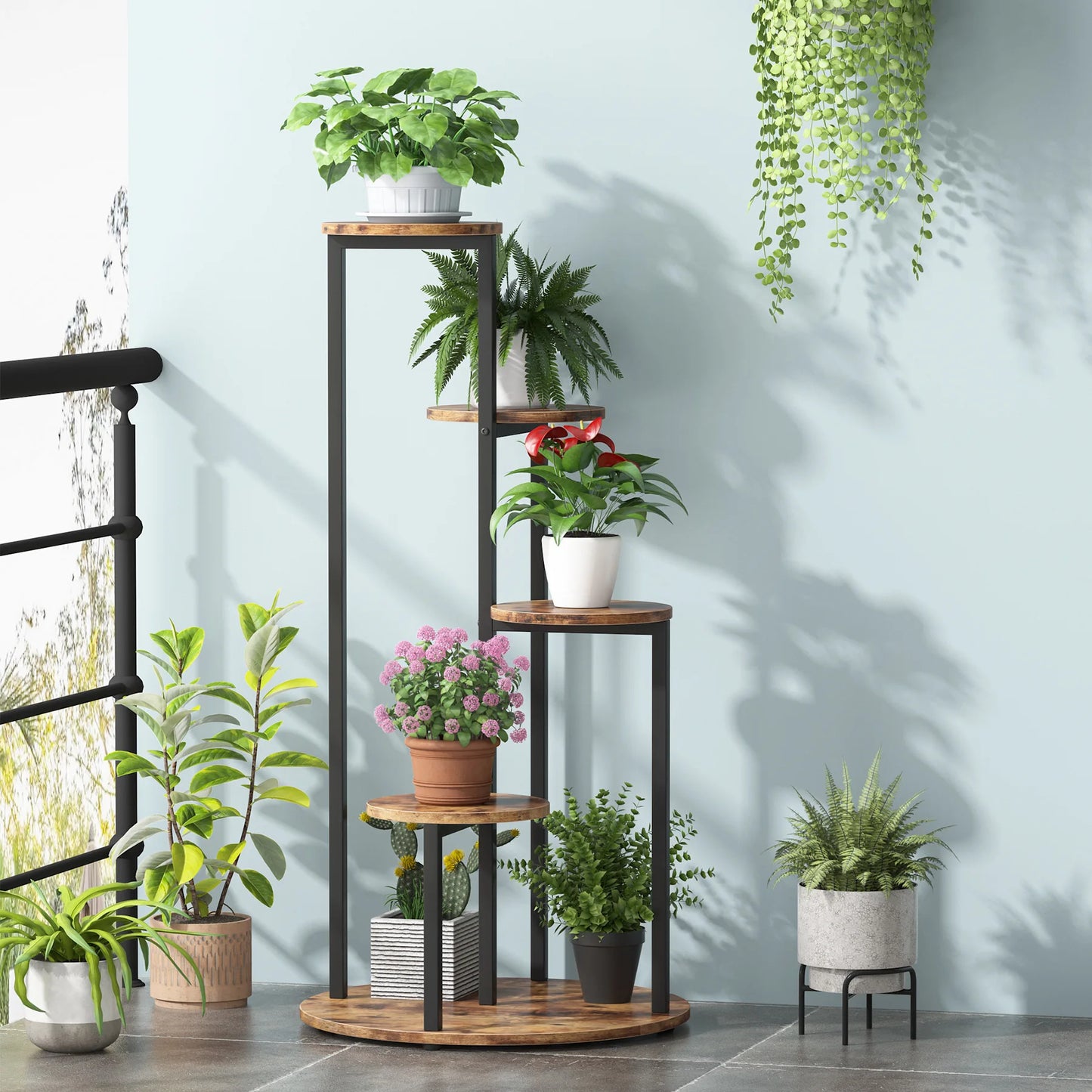 MonoWood Corner Plant Stand Indoor, 4-Tier Tall Plant Shelf Holders for Multiple Potted Plants, Wood Flower Pot Stands