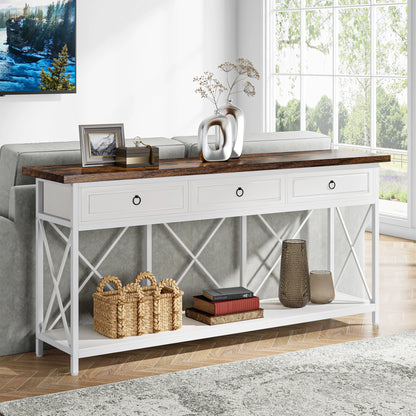 MonoWood 70.8" Console Table with 3 Drawers, Farmhouse Entryway Table with Storage Shelf, Narrow Long Sofa Foyer Table for Ent
