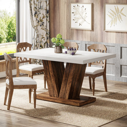 MonoWood 47-Inch Dining Table for 4, White Kitchen Dinner Table with Heavy Duty Pedestal, Farmhouse Wooden Eating Table