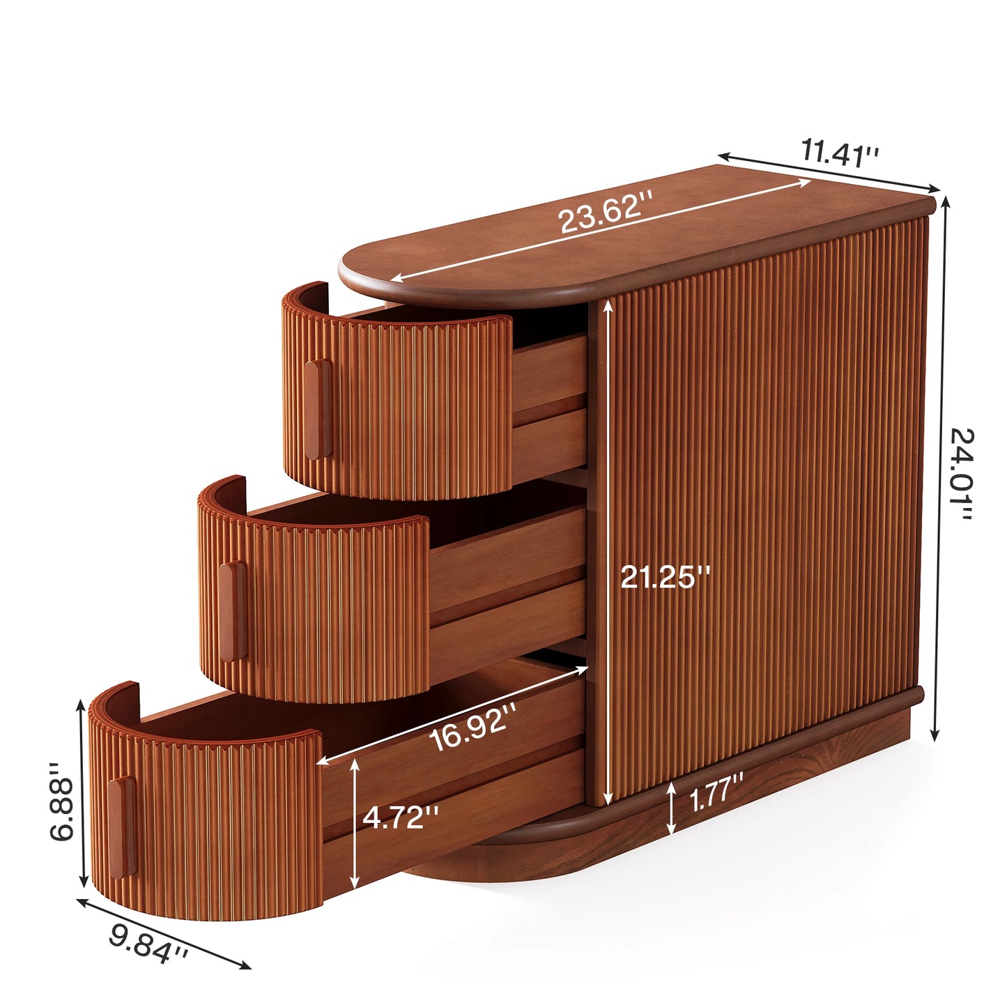 MonoWood Solid Wood End Table, 3-Drawer Modern Sofa Side Table, No Assembly Required, Narrow Chair Side Table Slim Nightstand