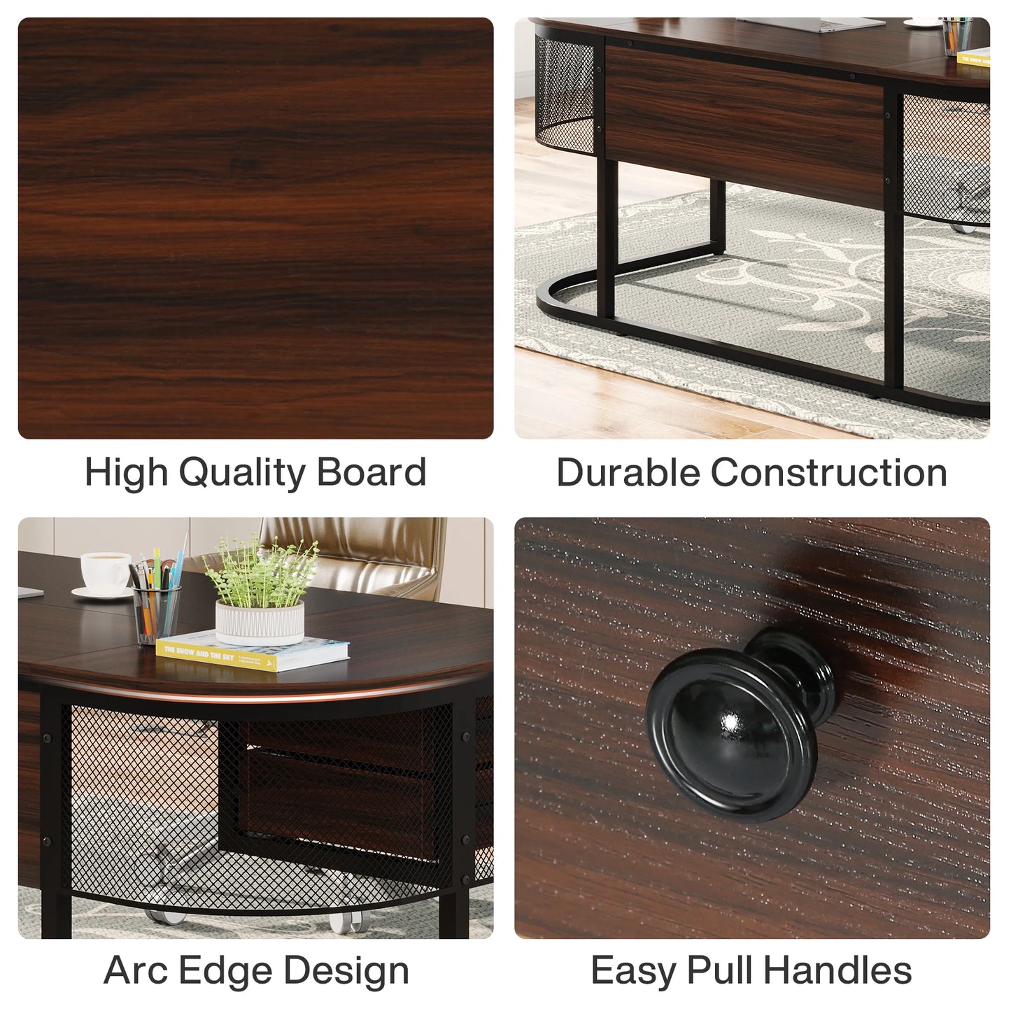 MonoWood 63-Inch Executive Desk with 4 Drawers, Large Office Desk Computer Desk, Business Furniture Desk Workstation