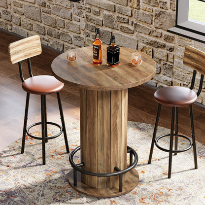 MonoWood Round Bar Table, 39.4" H Wood Bistro Pub Table with Metal Ring Footrest for Dining Coffee Cocktail Living Room