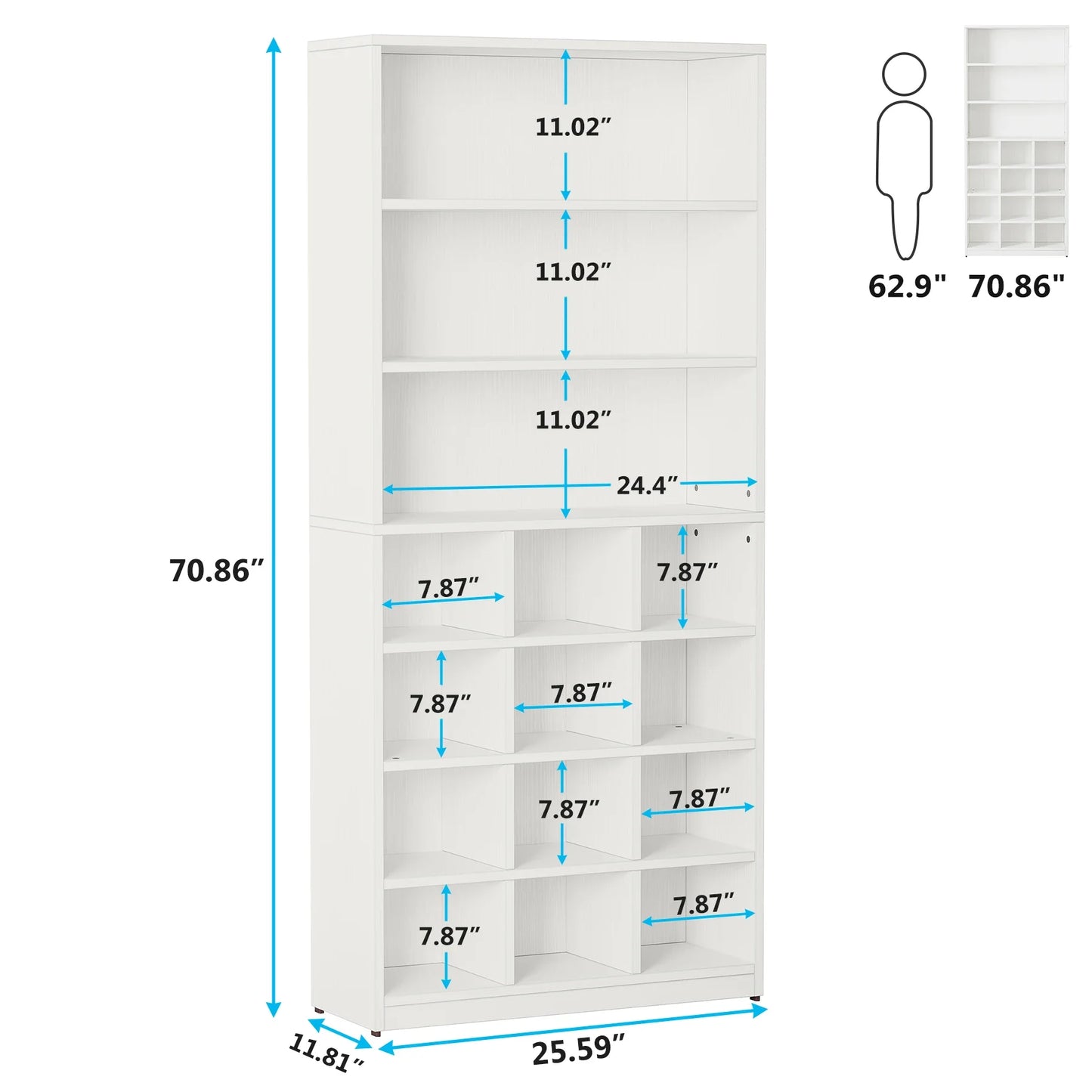 MonoWood Shoe Cabinet, 24 Pair Freestanding Shoe Rack Storage Organizer with Side Hooks, Shoe Storage Cabinet with Shelves