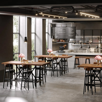 MonoWood Rectangular Counter Height Dining Table with Metal Footrest for 6 People, 35.43" Tall