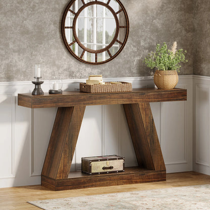 MonoWood 55-Inch Rustic Console Table with Storage Industrial Wooden Entryway Table for Hallway Living Room