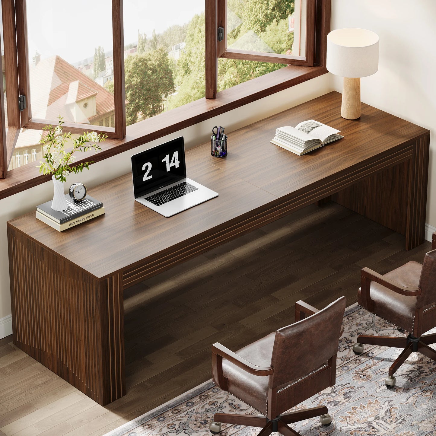 MonoWood 79-Inch Extra Long Desk, Two Person Double Desk for Home Office, Wooden Long Computer Desk Writing Table for Office