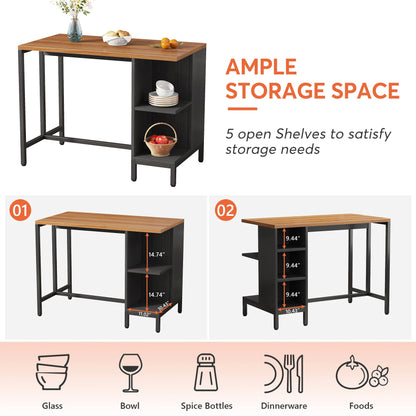 MonoWood Kitchen Island with Shelves, 43 Inch Kitchen Shelf Kitchen Prep Table with 5 Open Storage Shelves and Large Worktop