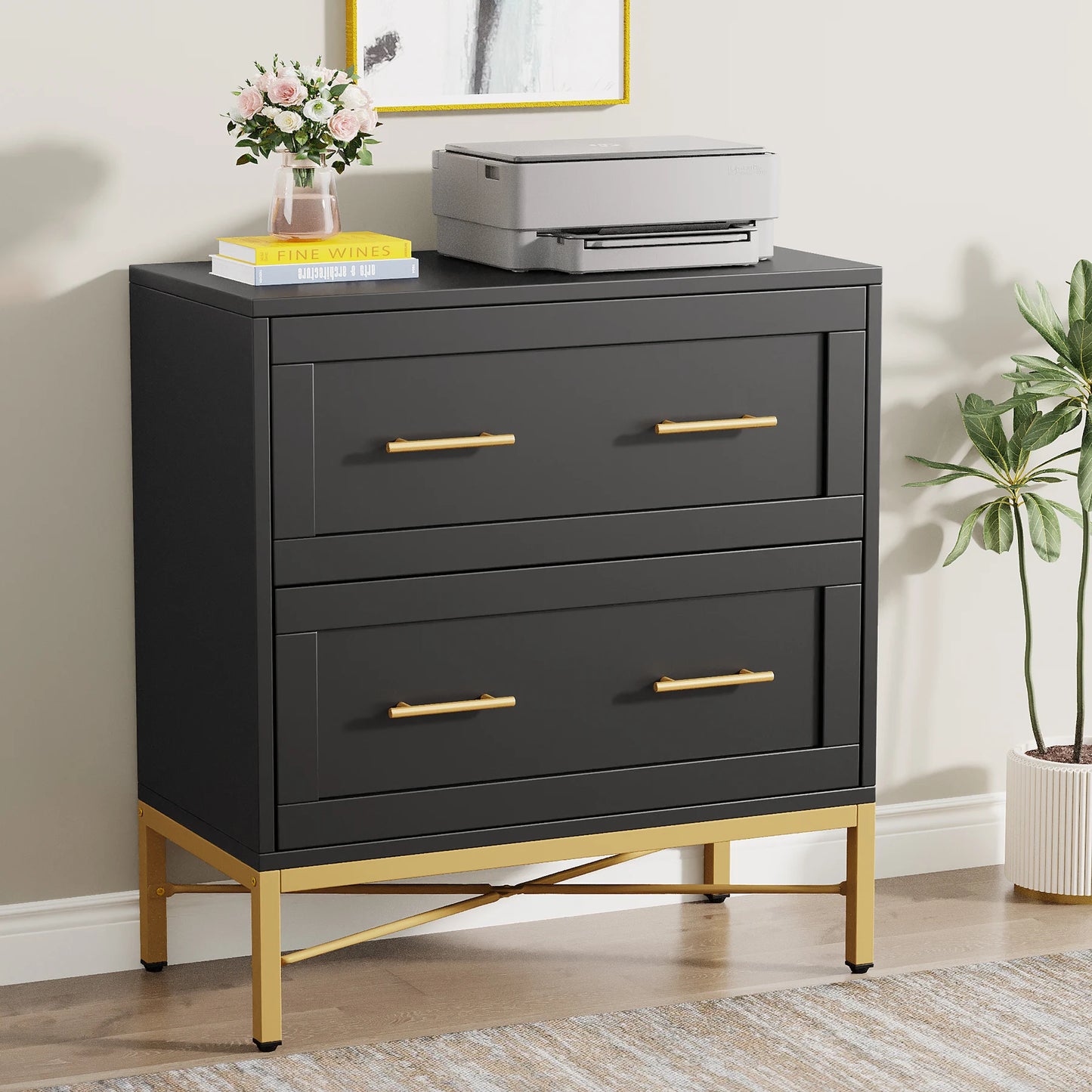 MonoWood 2 Drawer File Cabinet, Modern Lateral Filing Cabinet for Letter/Legal/A4 Size, Large File Storage Cabinets