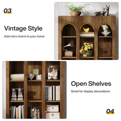 MonoWood70.87" Bookshelf, 5-Tier Arched Display Bookcase with Open Storage Shelves, Vintage Tall Bookshelves Organizer