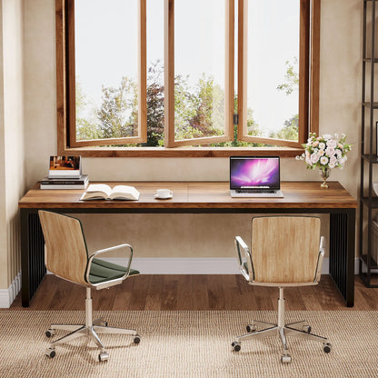 MonoWood 78''Modern Large Office Desk, 2-Person Computer Workstation, Industrial Wooden Desk with Metal Legs