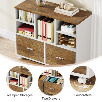 MonoWood 2-Drawer Wood File Cabinet, Mobile Lateral Filing Cabinet for Hanging Letter Size Files, Printer Stand