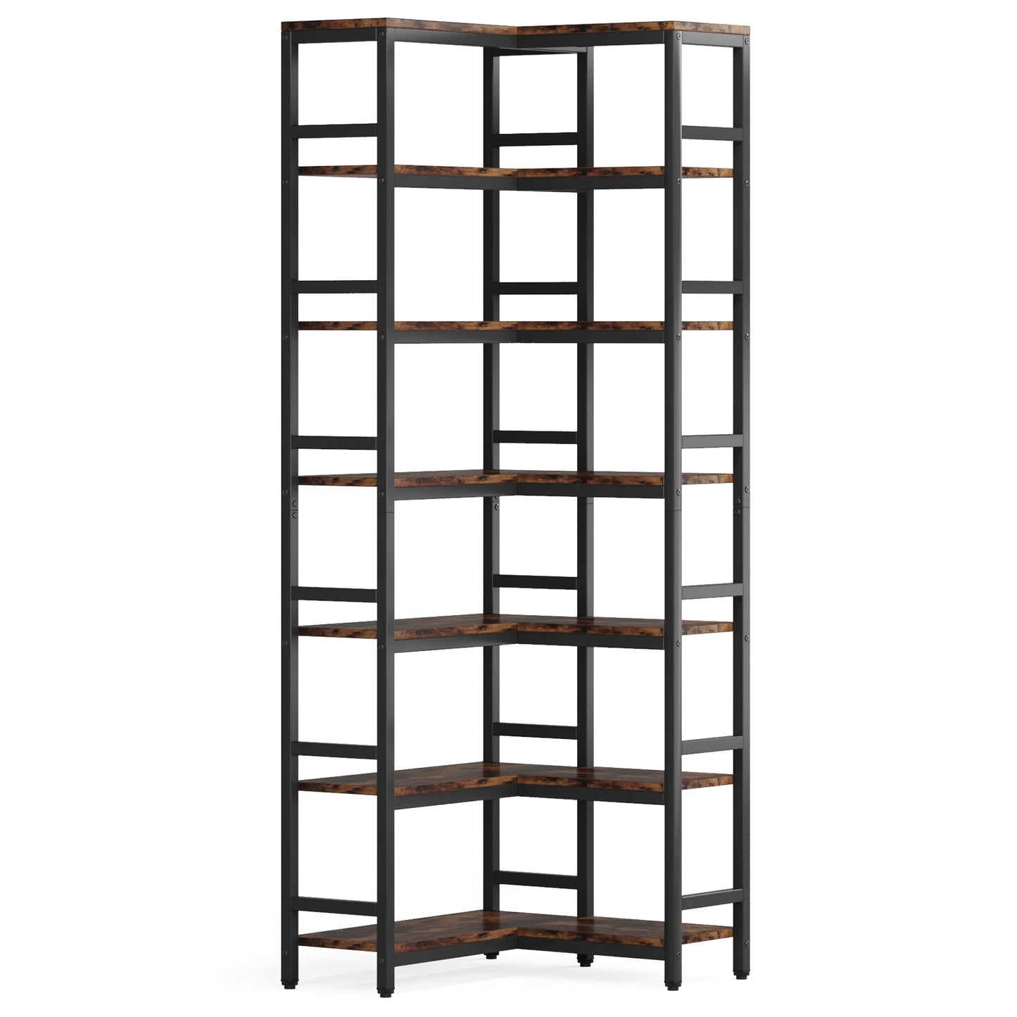 MonoWood 7-Shelf Corner Bookshelf,Large Modern Corner Bookcase, 7-Tier Tall Corner Shelf Storage Display Rack with Metal Frame