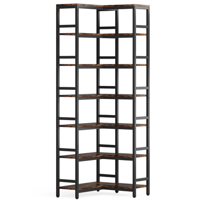 MonoWood 7-Shelf Corner Bookshelf,Large Modern Corner Bookcase, 7-Tier Tall Corner Shelf Storage Display Rack with Metal Frame