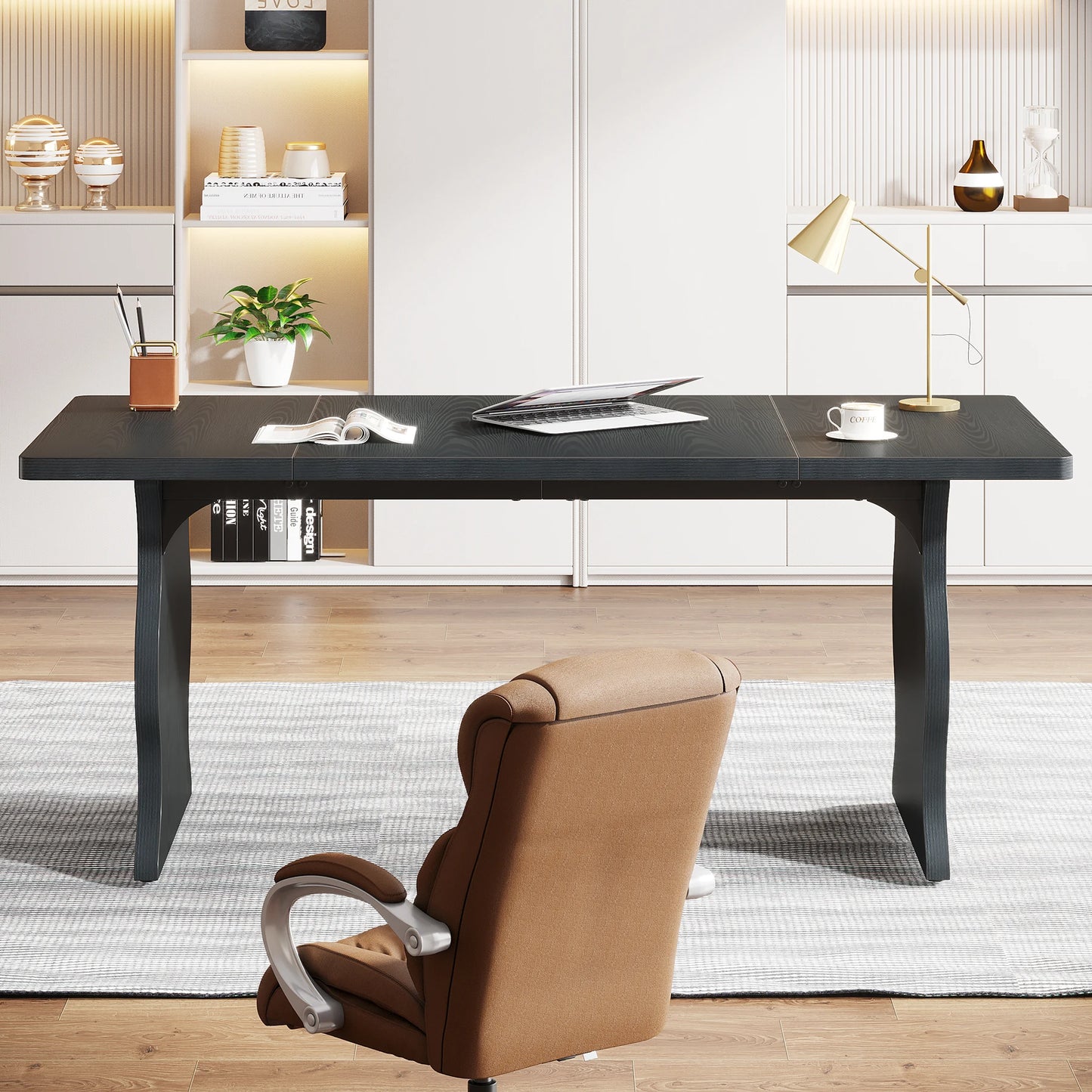 MonoWood 63" Large Executive Desk for Home Office, Spacious Computer Desk with Ample Leg Room, Double PC Gaming Writing Table