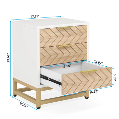 MonoWood 3 Drawers Nightstand Set of 2, Modern Bedside Table with Unique Chevron Design, White End Side Table Night Stands
