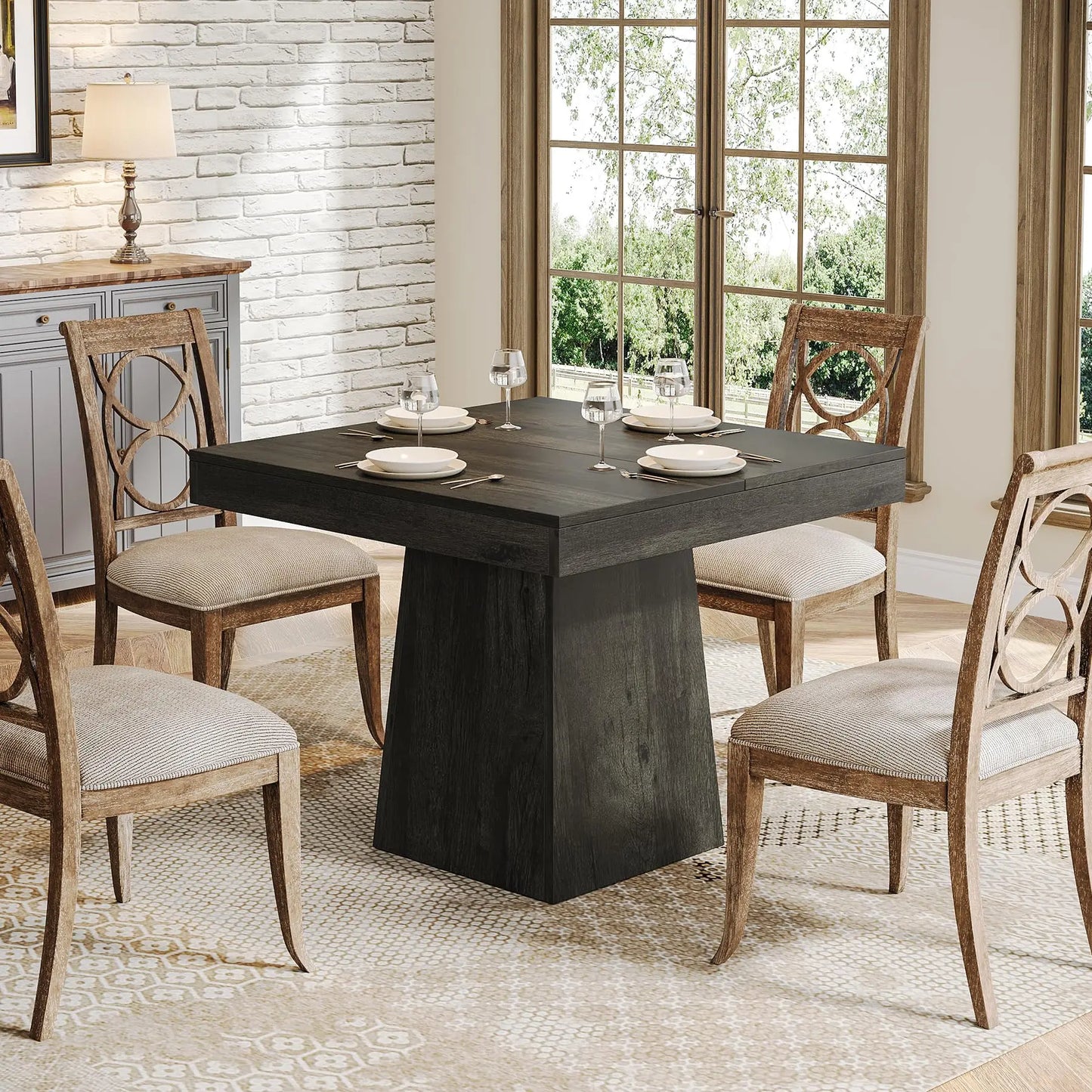 MonoWood Square Dining Table for 4, 31.5-Inch Kitchen Table Small Dinner Table with Sturdy Pedestal Base, Farmhouse Dining Roo