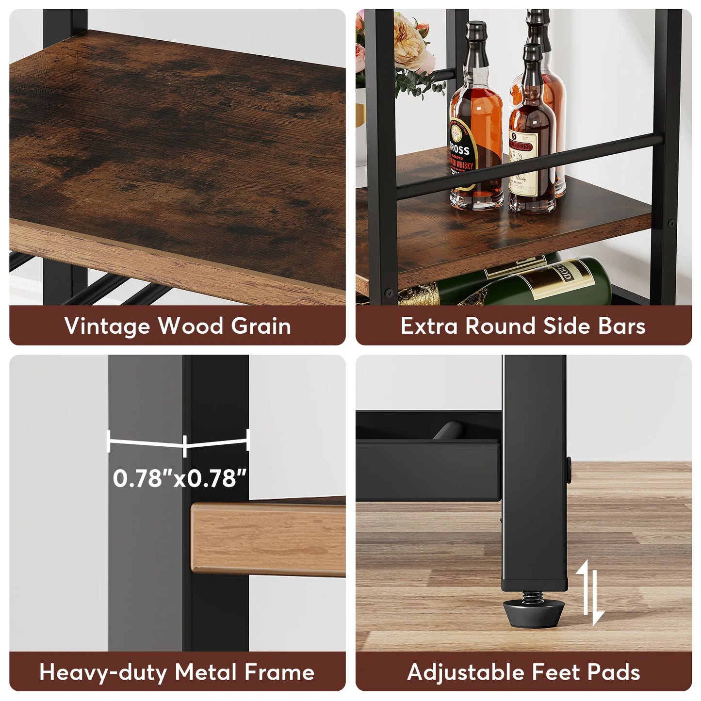 MonoWood 20 Bottle Wine Bakers Rack, 9 Tier Freestanding Wine Rack with Glass Holder and Storage Shelves