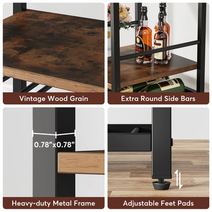 MonoWood 20 Bottle Wine Bakers Rack, 9 Tier Freestanding Wine Rack with Glass Holder and Storage Shelves