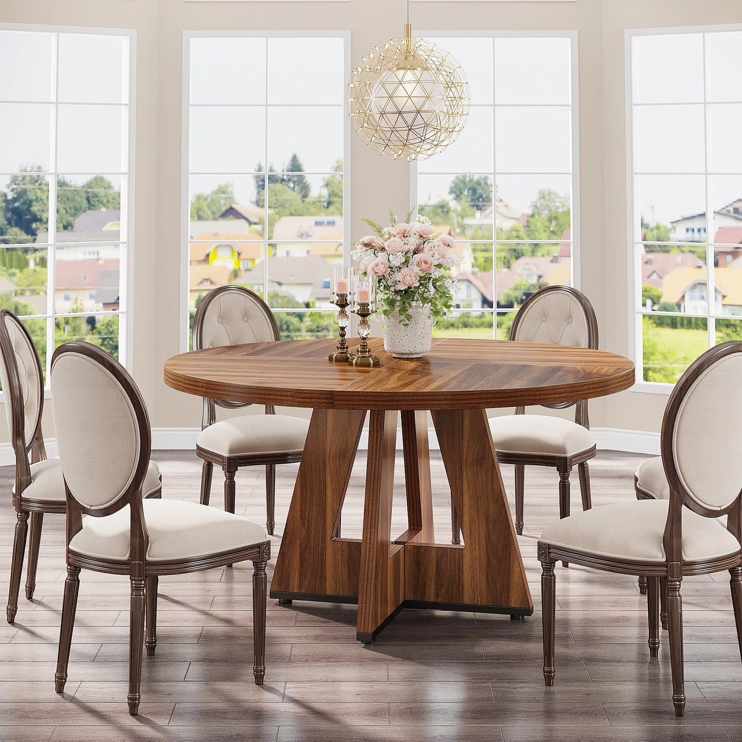 MonoWood Round Dining Table for 4, 47 Inch Farmhouse Kitchen Table Small Dinner Table Kitchen Dinning Table for Dining Room