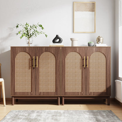 MonoWood Set of 2 Rattan Sideboard Buffet Cabinet with Storage, 59 Inch Accent Cabinet with Doors, Storage Cabinet for Dining
