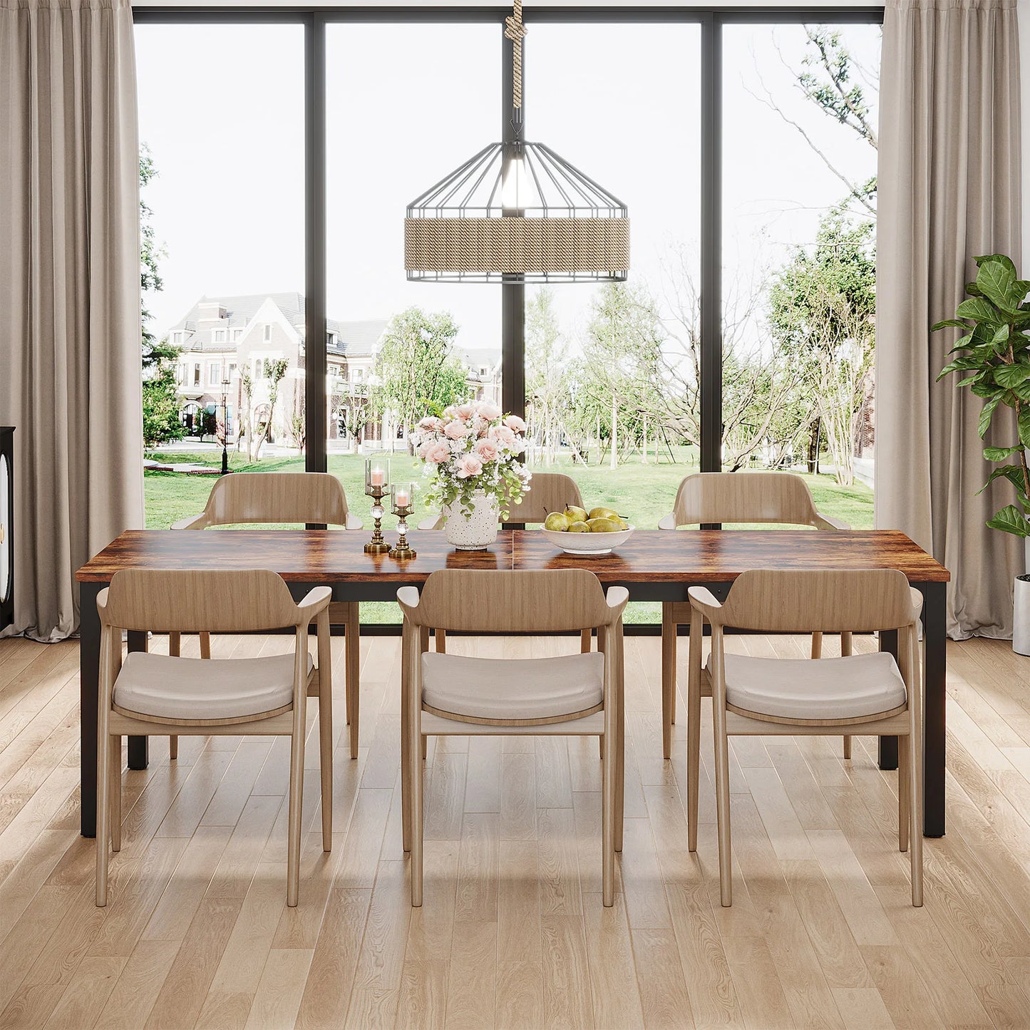 MonoWood Dining Table for 6-8 People, 200cm Large Narrow Long Rectangular Kitchen Dinner Table, Rustic Wood Dining Table