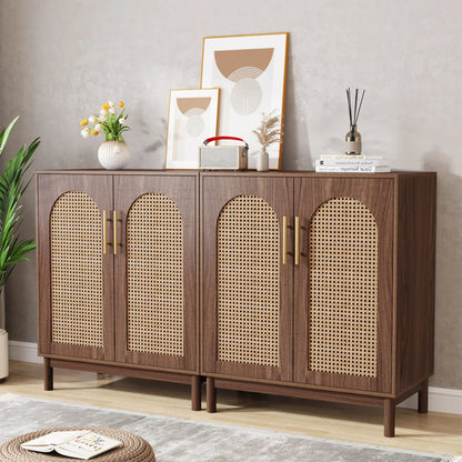 MonoWood Set of 2 Rattan Sideboard Buffet Cabinet with Storage, 59 Inch Accent Cabinet with Doors, Storage Cabinet for Dining