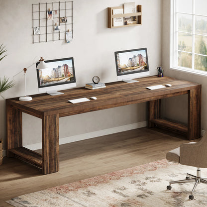 MonoWood Two Person Desk, 86.6 Inches Extra Long Desk, Double Computer Writing Table, Wood Large Desks Workstation
