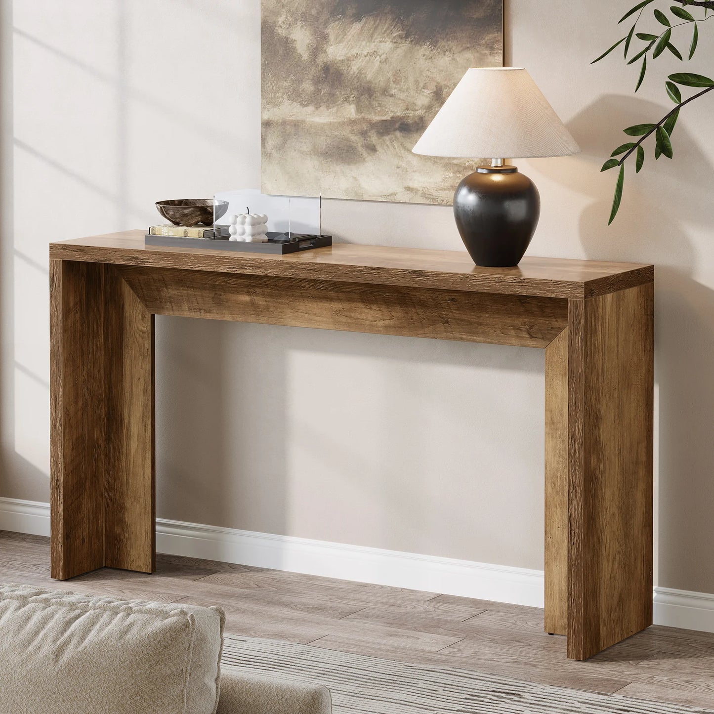 MonoWood 55-Inch Farmhouse Console Table, Wooden Couch Table Behind Sofa with Storage, Narrow Long Entryway Hallway Table