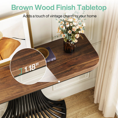 MonoWood Console Table, Industrial Entryway Table with Geometric Metal Base, 39-Inch Small Sofa Accent Table for Entrance