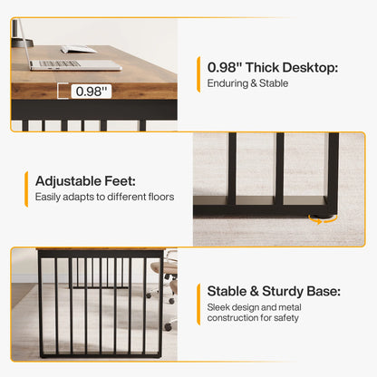 MonoWood 78''Modern Large Office Desk, 2-Person Computer Workstation, Industrial Wooden Desk with Metal Legs