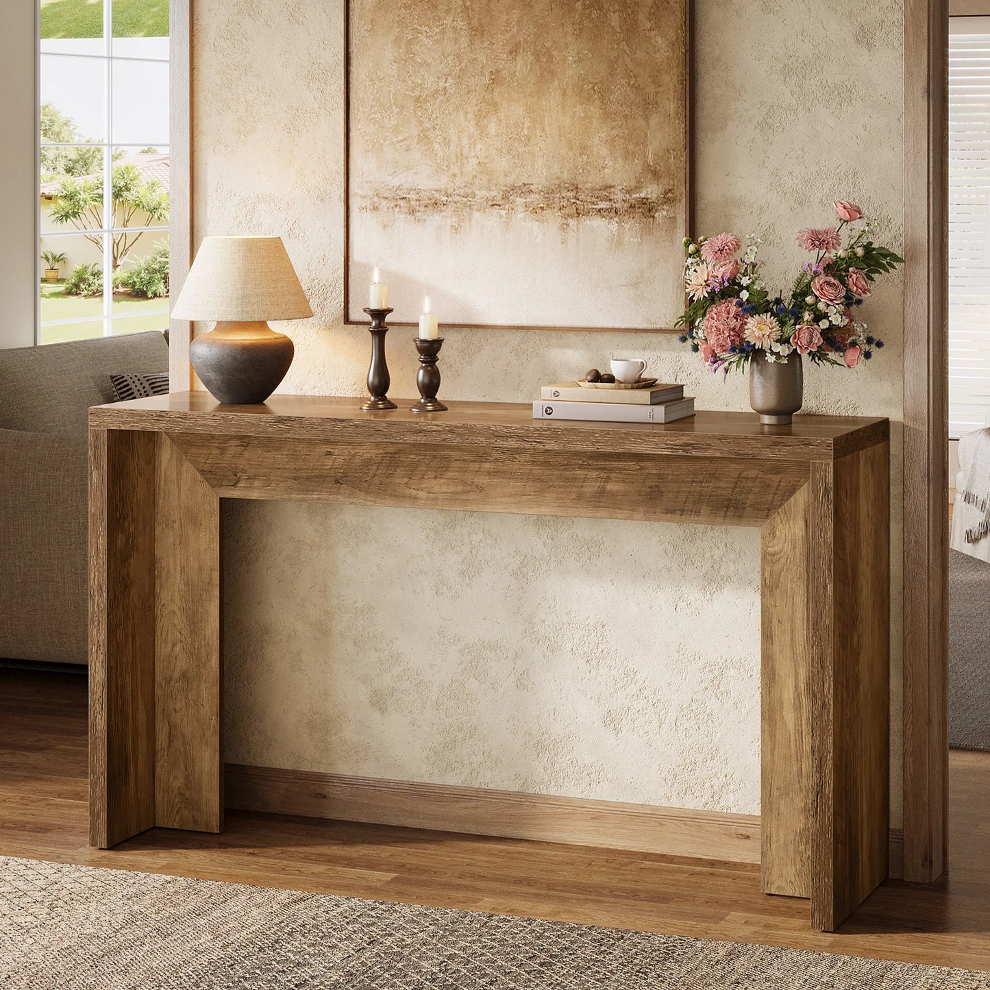 MonoWood 55-Inch Farmhouse Console Table, Wooden Couch Table Behind Sofa with Storage, Narrow Long Entryway Hallway Table