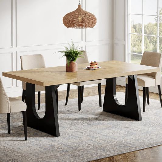 MonoWood Large Dining Table for 6-8 People, 70.9-Inch Wood Rustic Rectangular Table with Black Wooden Legs