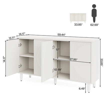 MonoWood Buffet Cabinet Sideboard with Storage, 59.4-Inch White Storage Cabinet Modern Sideboard Buffet Table with Doors