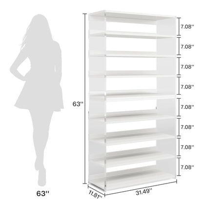 MonoWood 8-Tier Acrylic Bookshelf, Modern Bookcase with Wood Shelves, 63" Display Storage Rack for Living Room, Bedroom