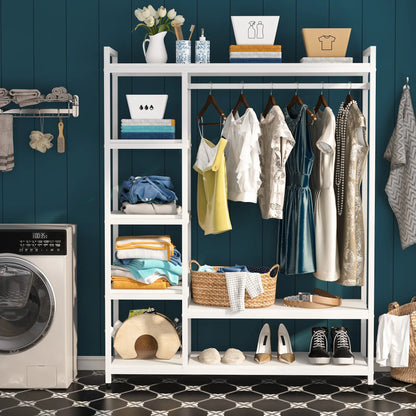 MonoWood Free-standing Closet Organizer, Heavy Duty Clothes Closet, Portable Garment Rack with 6-tier Shelves and Hanging rod