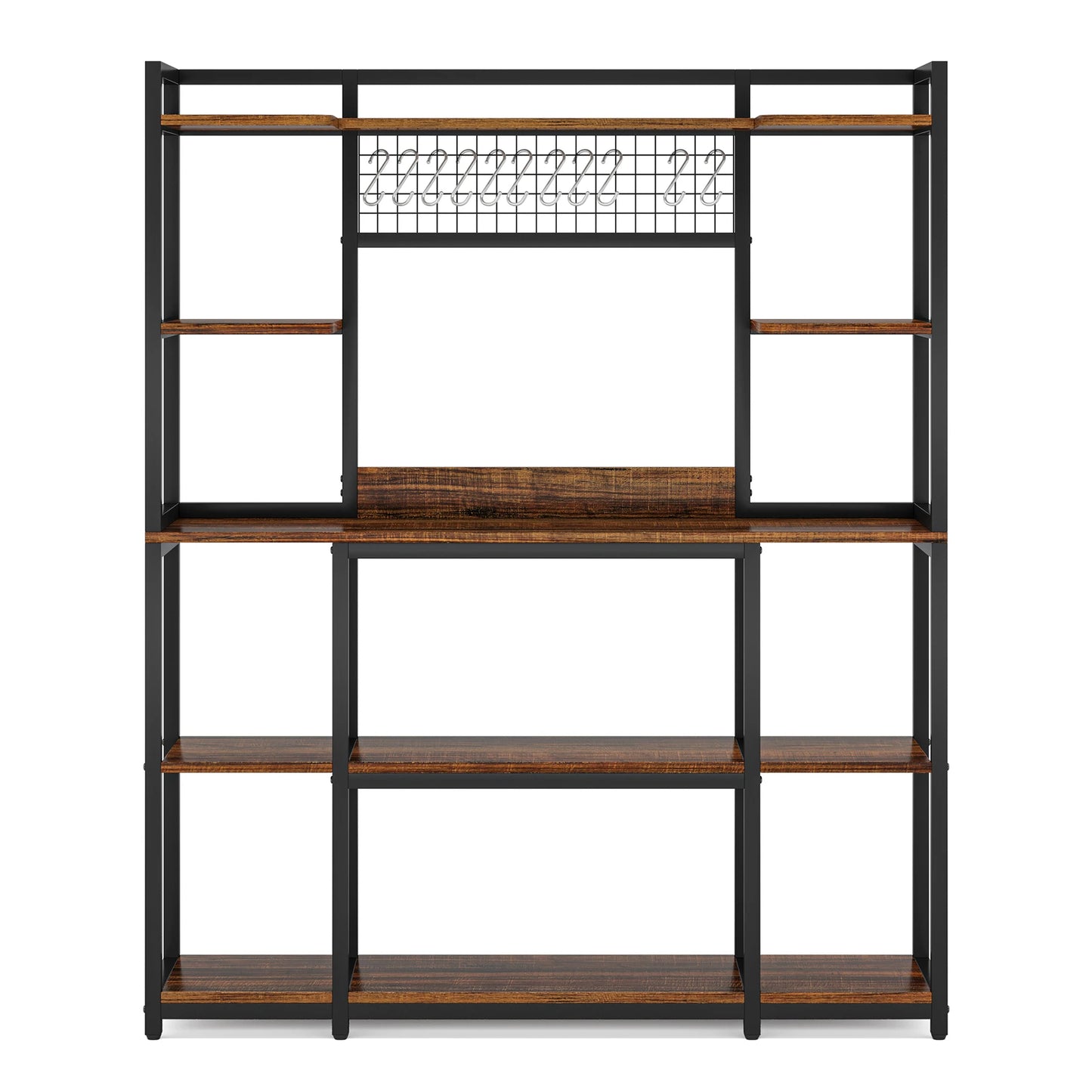 MonoWood Large Bakers Rack, 55" Wide Kitchen Hutch Cabinet Microwave Stand with 11 Hooks, 5-Tier Baker’s Rack Kitchen Shelf