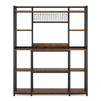 MonoWood Large Bakers Rack, 55" Wide Kitchen Hutch Cabinet Microwave Stand with 11 Hooks, 5-Tier Baker’s Rack Kitchen Shelf