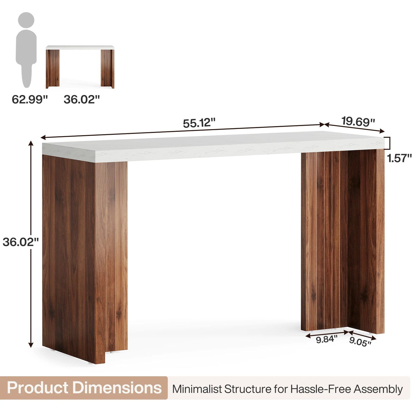 MonoWood Home Bar Unit, 55.12-Inch Bar Table with a Faux Marble Finished Tabletop, Modern Freestanding Mini Bar