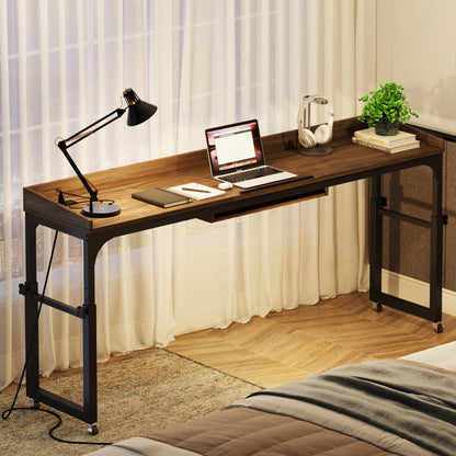 MonoWood Overbed Table with Wheels, Queen Size Over Bed Desk with Adjustable Tilt Stand, Mobile Laptop Cart Computer Desk