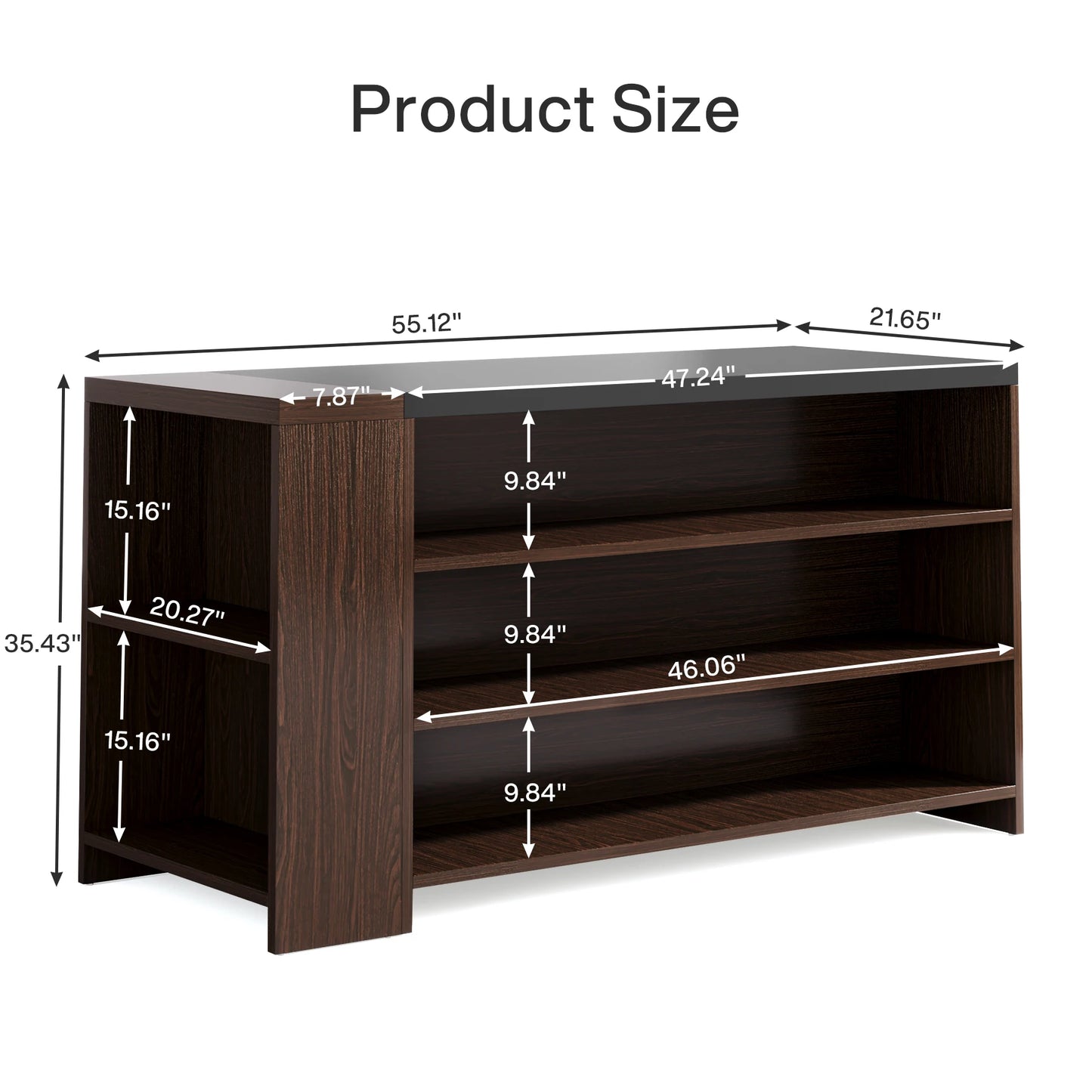 MonoWood 55" Kitchen Island with Storage, Farmhouse 5-Tier Stationary Island Table with 5 Shelves, Wood Coffee Bar Table