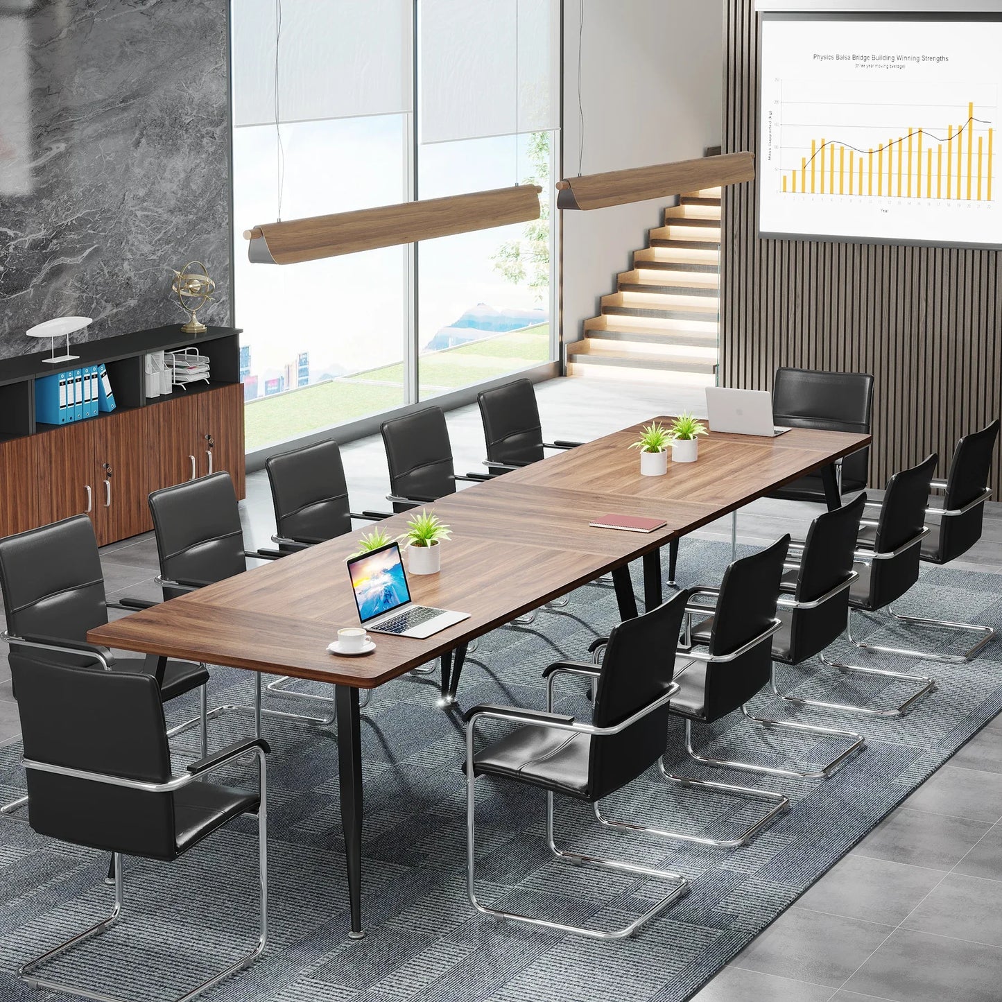 MonoWood 6FT Conference Table, Rectangular Meeting Room Tables, Modern Industrial Seminar Table Boardroom Desk with Metal Legs