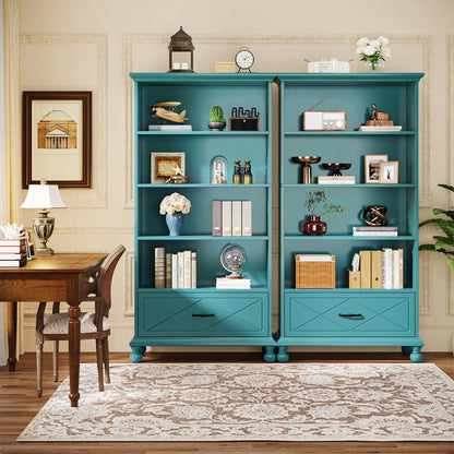 MonoWood 6-Shelf Bookcase with Drawer, 71 Inch Tall Floor Standing Bookshelf with Solid Wood Legs, Large Display Storage