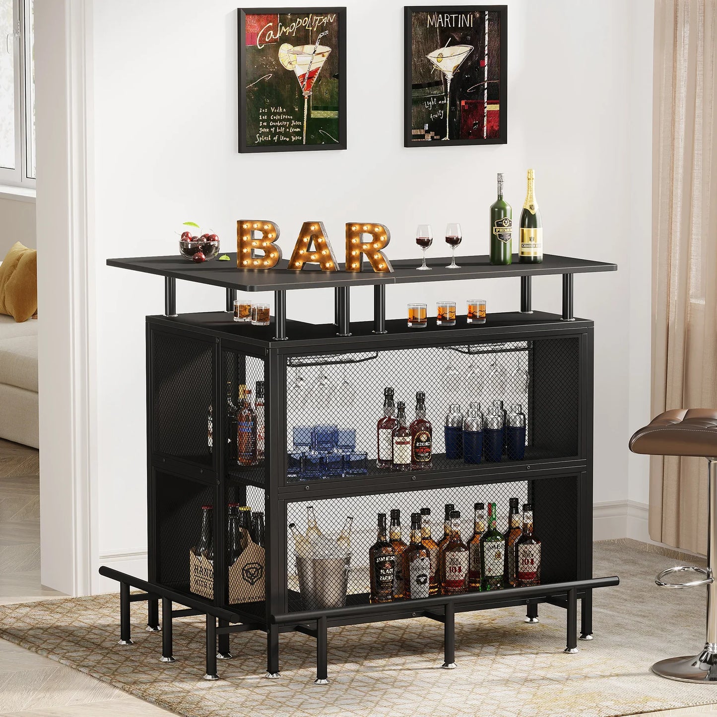 MonoWood Home Bar Unit Mini Liquor Table Cabinet