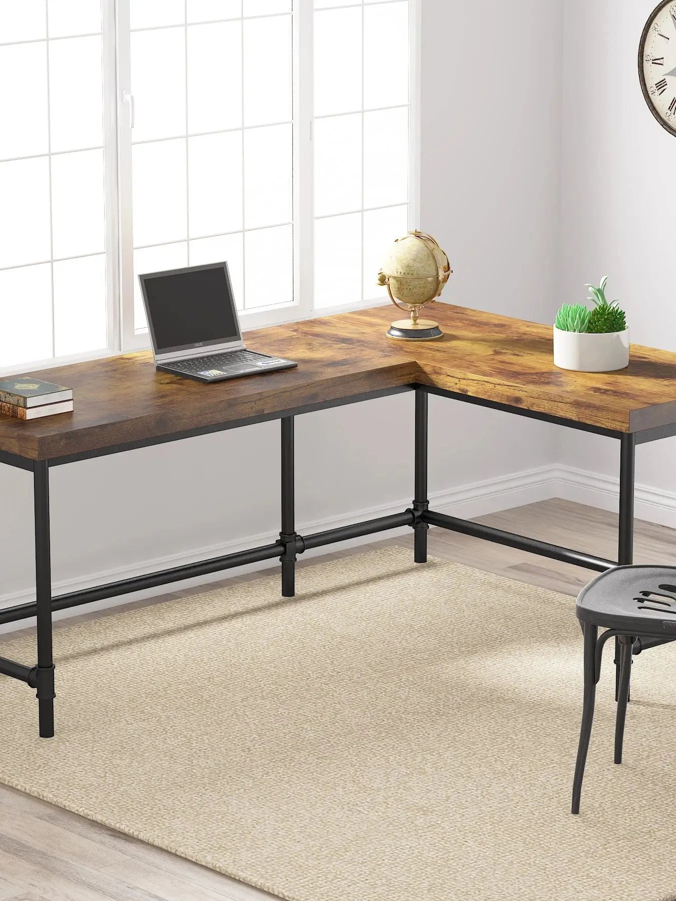 MonoWood L-Shaped Desk, 67 inch Industrial Reversible Corner Computer Office Desk PC Laptop Study Table Workstation