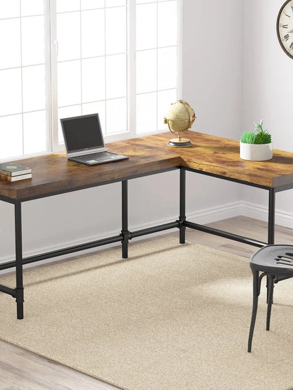 MonoWood L-Shaped Desk, 67 inch Industrial Reversible Corner Computer Office Desk PC Laptop Study Table Workstation