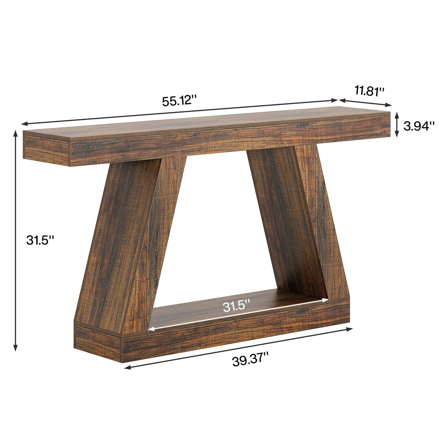 MonoWood 55-Inch Rustic Console Table with Storage Industrial Wooden Entryway Table for Hallway Living Room