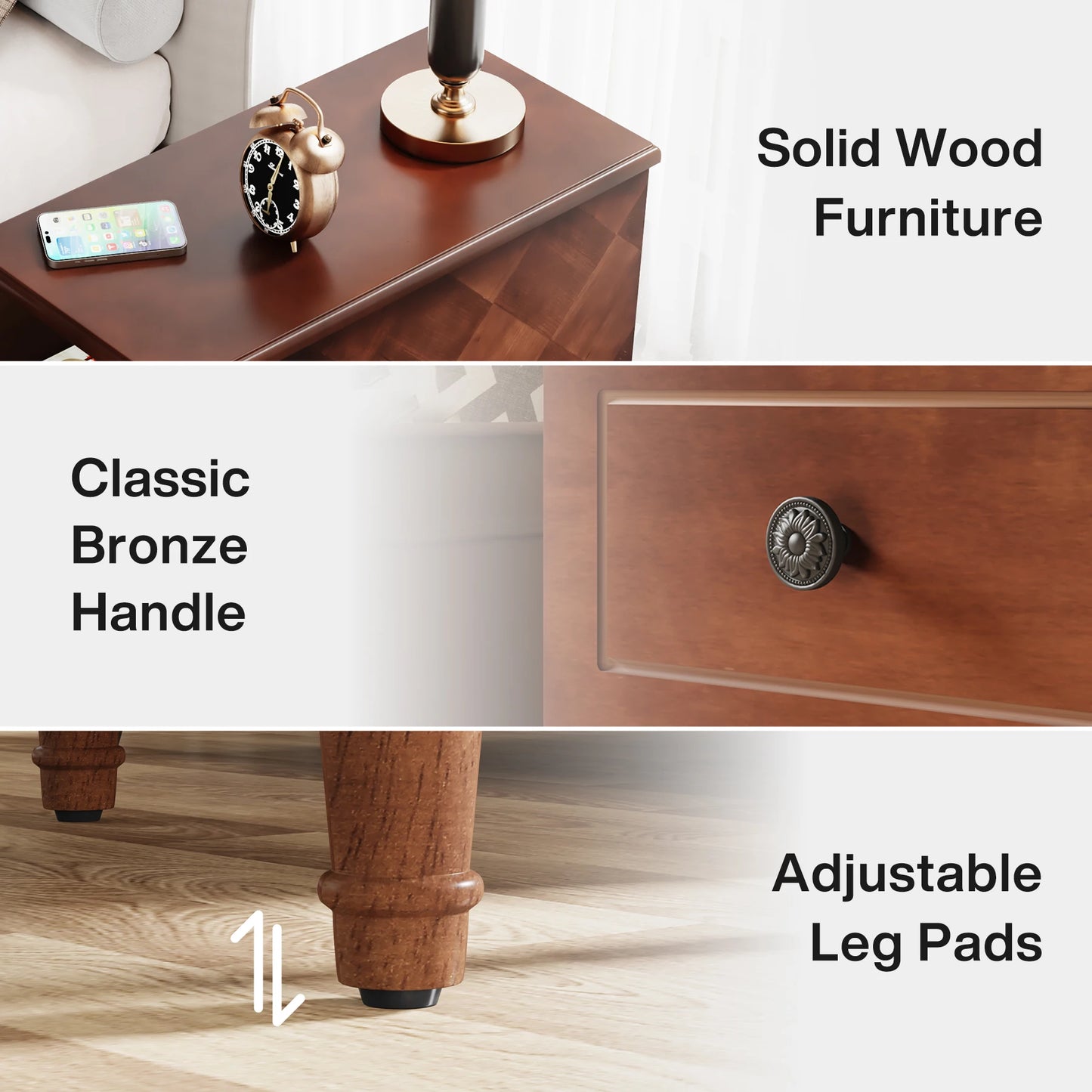 MonoWood Wood End Table, Fully Assembled Narrow Side Table with Drawers, Pre-Assembled Nightstand Slim Bedside Table