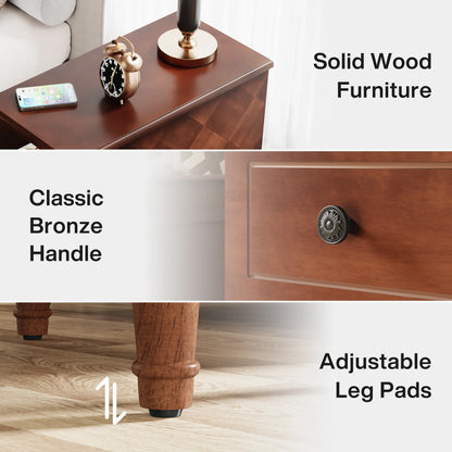 MonoWood Wood End Table, Fully Assembled Narrow Side Table with Drawers, Pre-Assembled Nightstand Slim Bedside Table