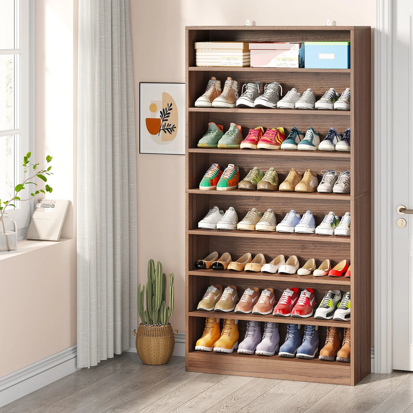 MonoWood Tall Shoe Cabinet, 9 Tiers 40-45 Pairs Heavy Duty Wood Freestanding Shoe Storage Cabinet, 70.8'' Tall Shoe Cabinet